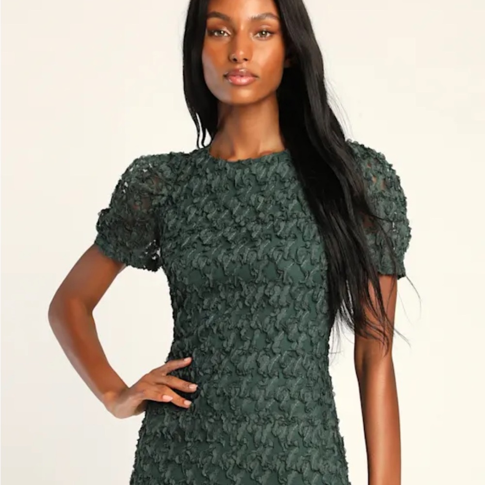 Lulu's Dark Green Textured Mini Dress